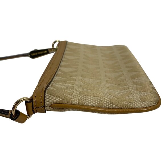 MICHAEL KORS Signature MK Logo Jacquard Leather Trim Wristlet Handbag Clutch - Picture 8 of 11